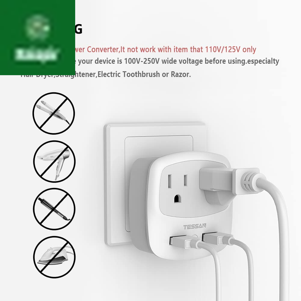 US to UK Plug Adapter, Type G Travel Adaptor with 2 USB 2 Electrical Outlets, UK Power Adapter for USA to Ireland England London Scotland British Dubai Kenya Hong Kong Qatar, 2-Pack