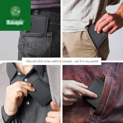 Leather Trifold Wallet for Men - RFID Blocking - 6 Card Slots, 2 Slip Pockets & 1 Front ID Window - Minimalist Design, Slim Wallet