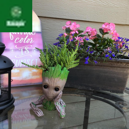 Baby Groot Pen Pot Tree Man Pens Holder or Flower Pot with Drainage Hole Perfect for a Tiny Succulents Plants 6" (Grayish Brown)