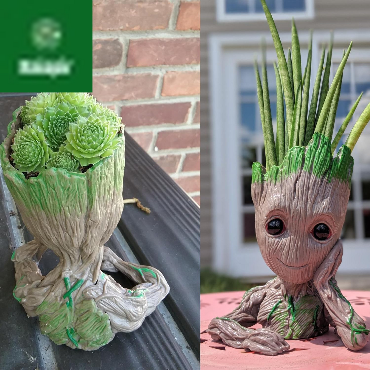 Baby Groot Pen Pot Tree Man Pens Holder or Flower Pot with Drainage Hole Perfect for a Tiny Succulents Plants 6" (Grayish Brown)