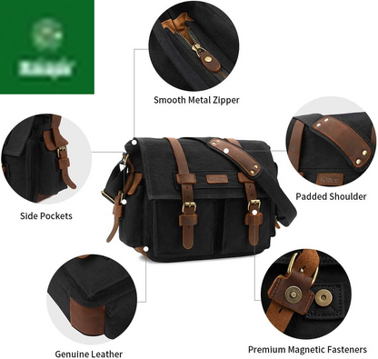 Leather Canvas Camera Bag Vintage DSLR SLR Messenger Shoulder Bag