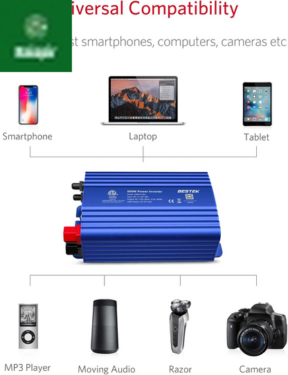 500W Power Inverter DC 12V to 110V AC Converter with 4.8A Dual USB Car Charger ETL Listed (Blue)