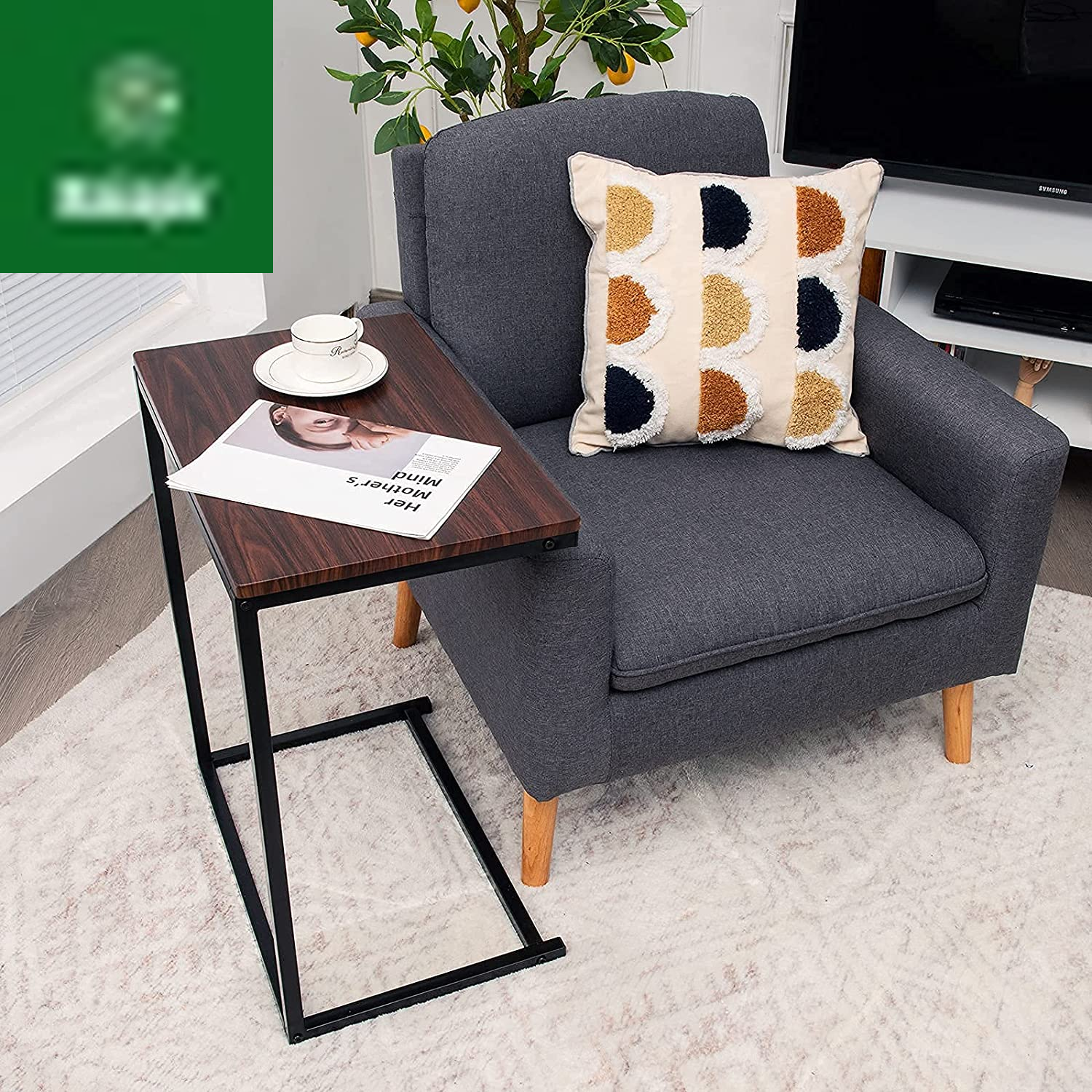 Sofa Side Table C Shaped Table, Vintage Couch Table Sofa Side Table for Coffee Snack Laptop, Living Room TV Tray End Table