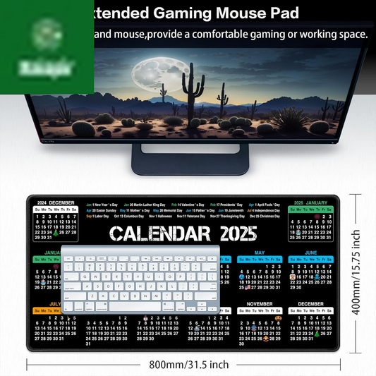 2025 Calendar Mouse Pad with Holidays, 31.5X15.7Inch Large Extended Big Computer Mousepad Premium-Textured & Waterproof Desk Mat