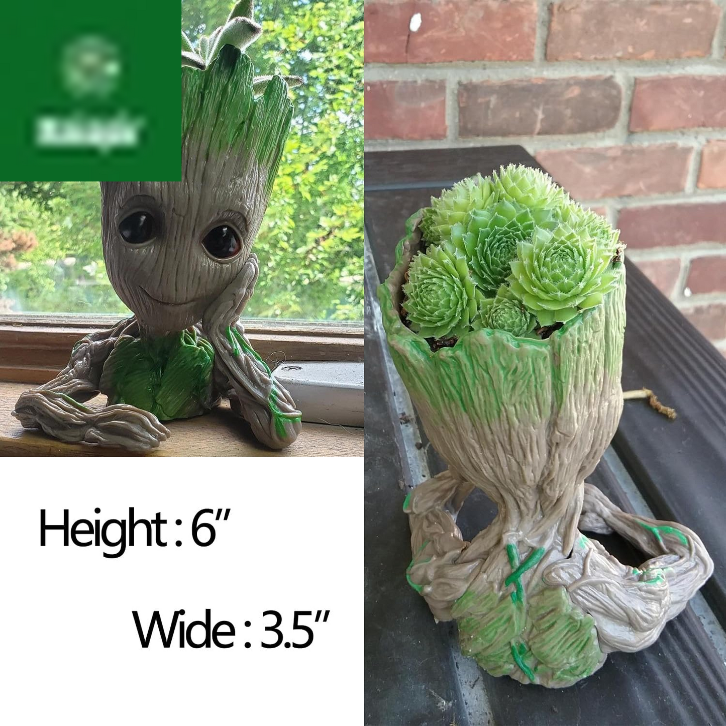 Baby Groot Pen Pot Tree Man Pens Holder or Flower Pot with Drainage Hole Perfect for a Tiny Succulents Plants 6" (Grayish Brown)