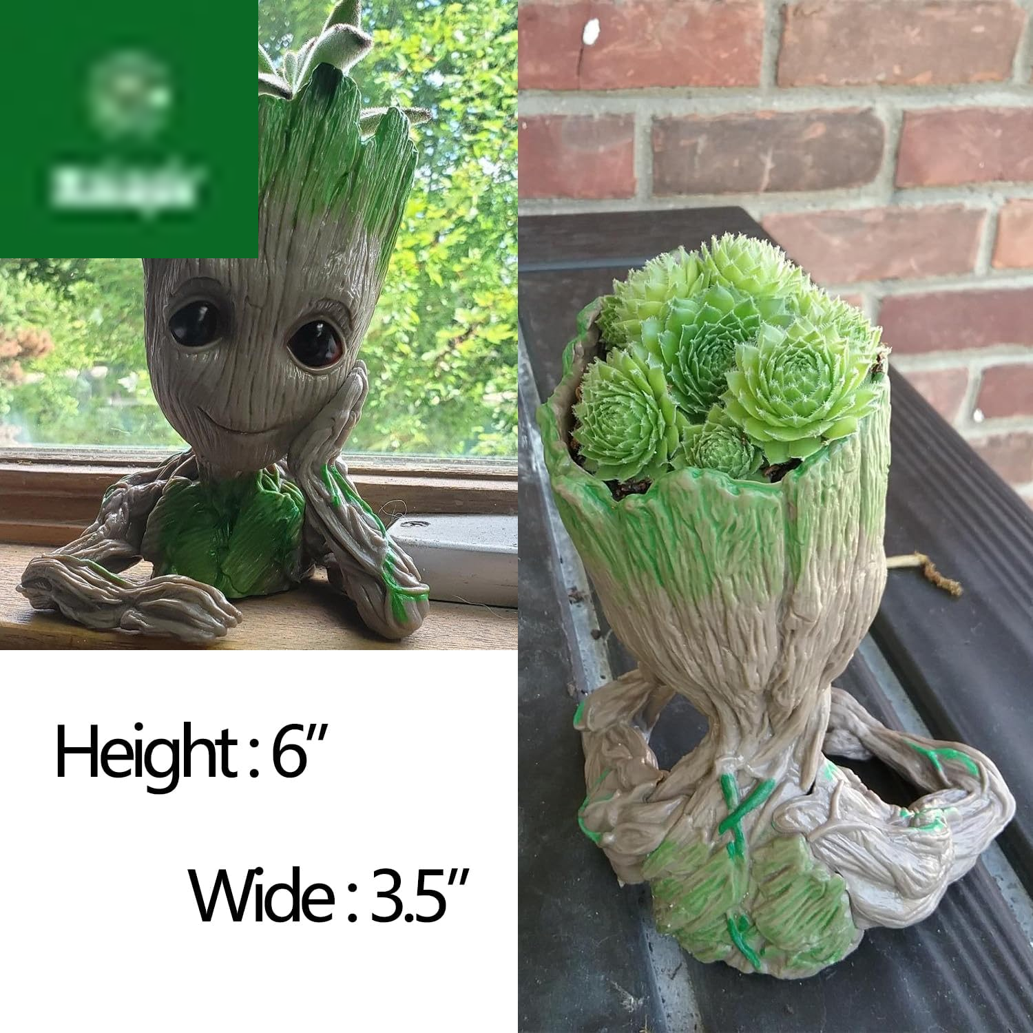 Baby Groot Pen Pot Tree Man Pens Holder or Flower Pot with Drainage Hole Perfect for a Tiny Succulents Plants 6" (Grayish Brown)