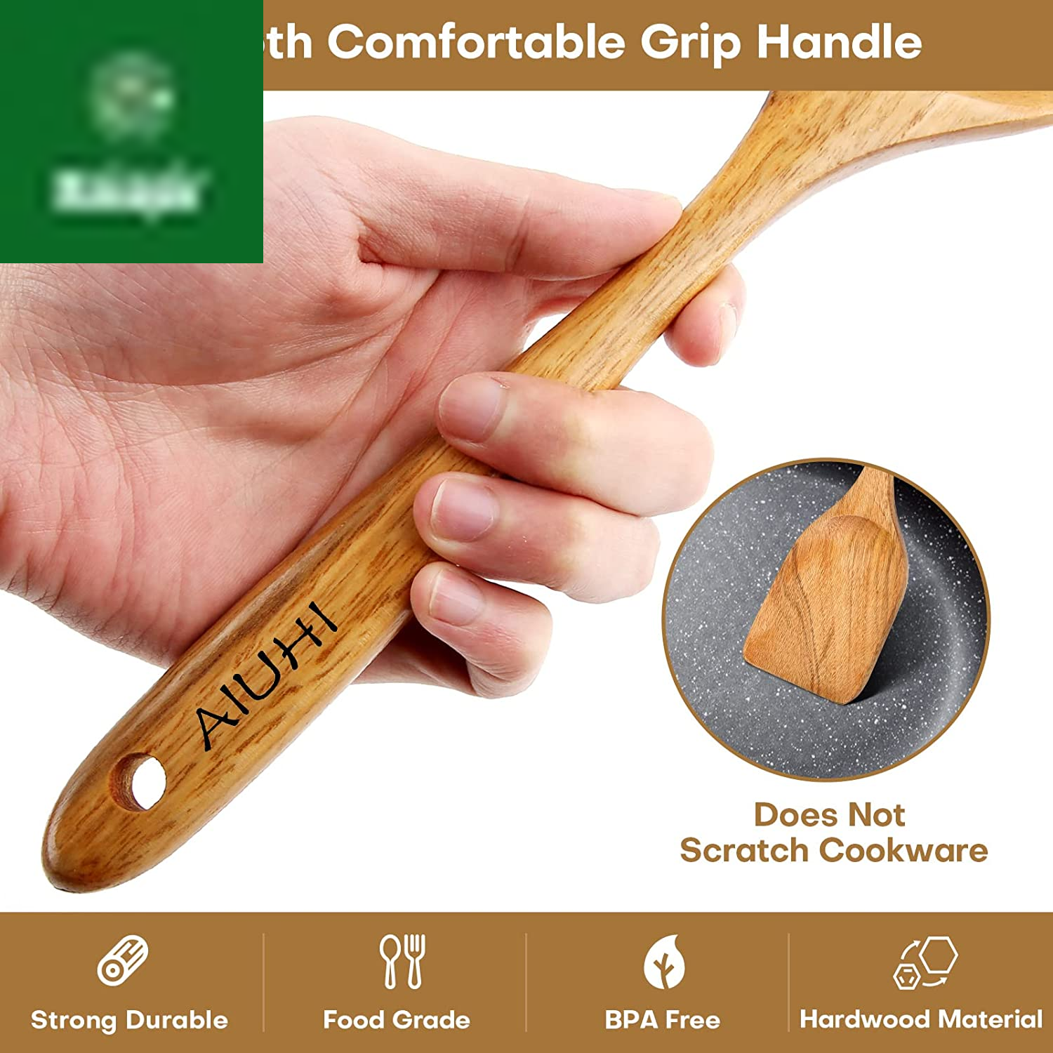 Wood Spoons for Cooking, Nonstick Kitchen Utensil Set, Wooden Spoons Cooking Utensil Set Non Scratch Natural Teak Wooden Utensils for Cooking (Teak 8 Pack)