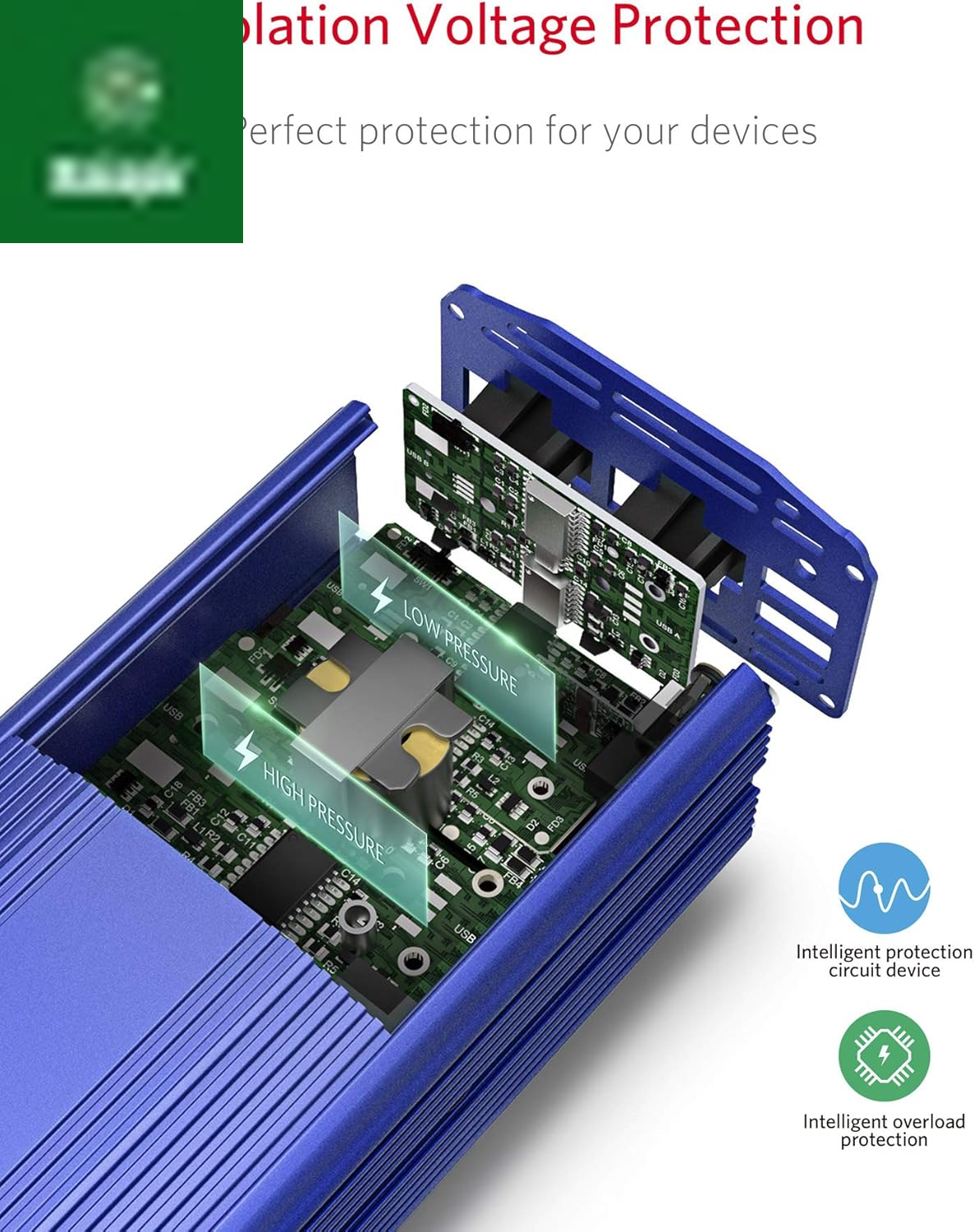 500W Power Inverter DC 12V to 110V AC Converter with 4.8A Dual USB Car Charger ETL Listed (Blue)