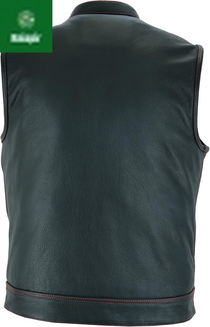Mens Black Motorcycle Vests - SOA Club & Traditional Paisley Satin Liner Leather Biker Vests