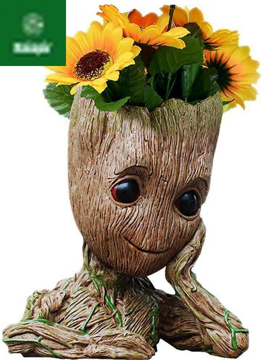 Baby Groot Pen Pot Tree Man Pens Holder or Flower Pot with Drainage Hole Perfect for a Tiny Succulents Plants 6" (Grayish Brown)