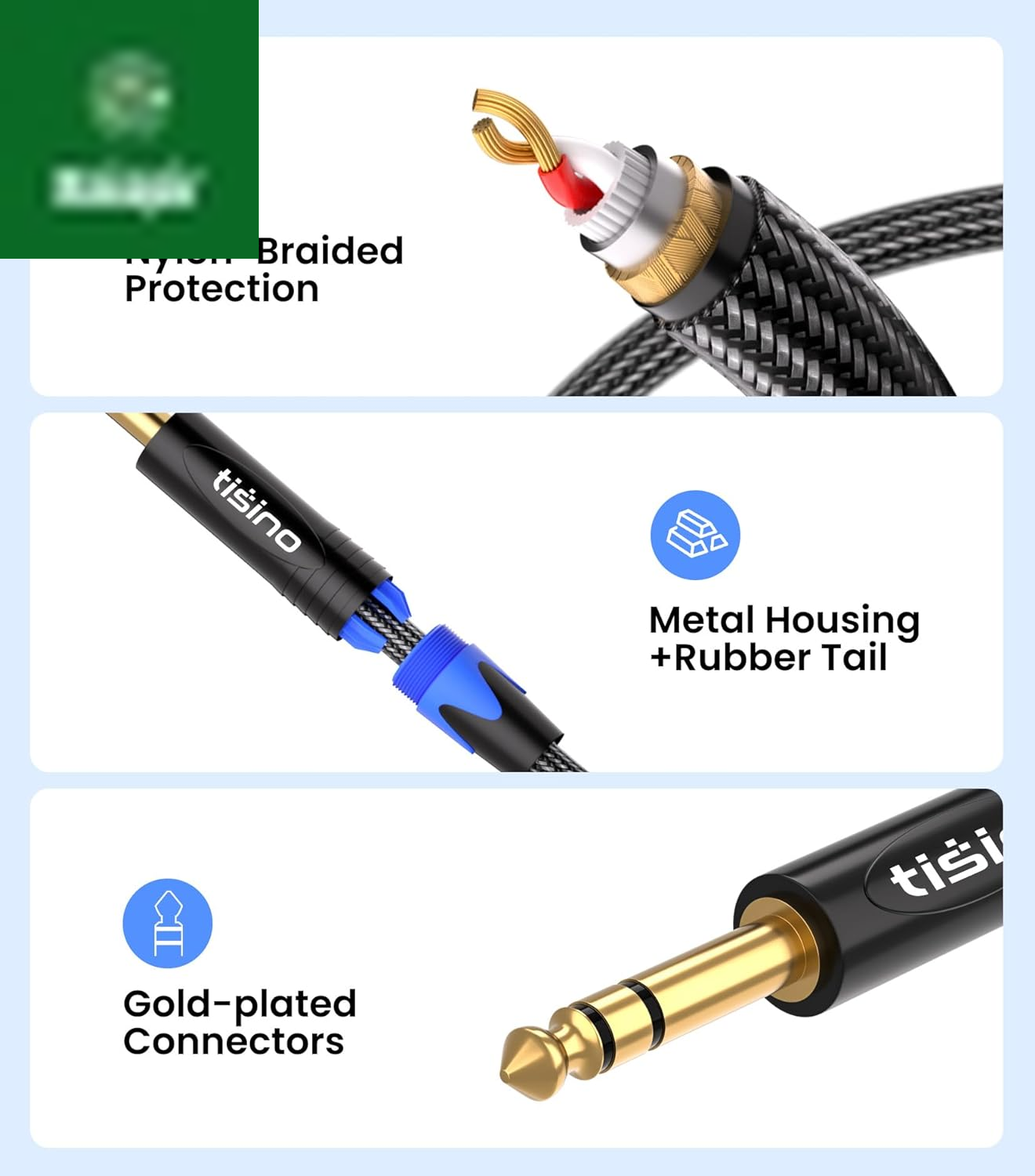 1/4 Inch TRS Cable, Quarter Inch 1/4 TRS to TRS Balanced Stereo Audio Cable Male to Male Pro Interconnect Cable Guitar Cable, Nylon Braid - 3 FT