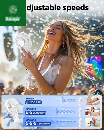 Handheld Fans [2X Crossbody Straps/2Xdiy Stickers] for Portable Fan and Phones -Up to 10H Rechargeable Foldable Hand Desktop Fan for Home and Travel - White