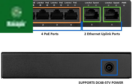 -Tech 6 Port Poe+ Switch (4 Poe+ Ports with 2 Ethernet Uplink and Extend Function) – 60W – 802.3At + 1 High Power Poe Port| Desktop Fanless Design | Plug & Play | Sturdy Metal Housing