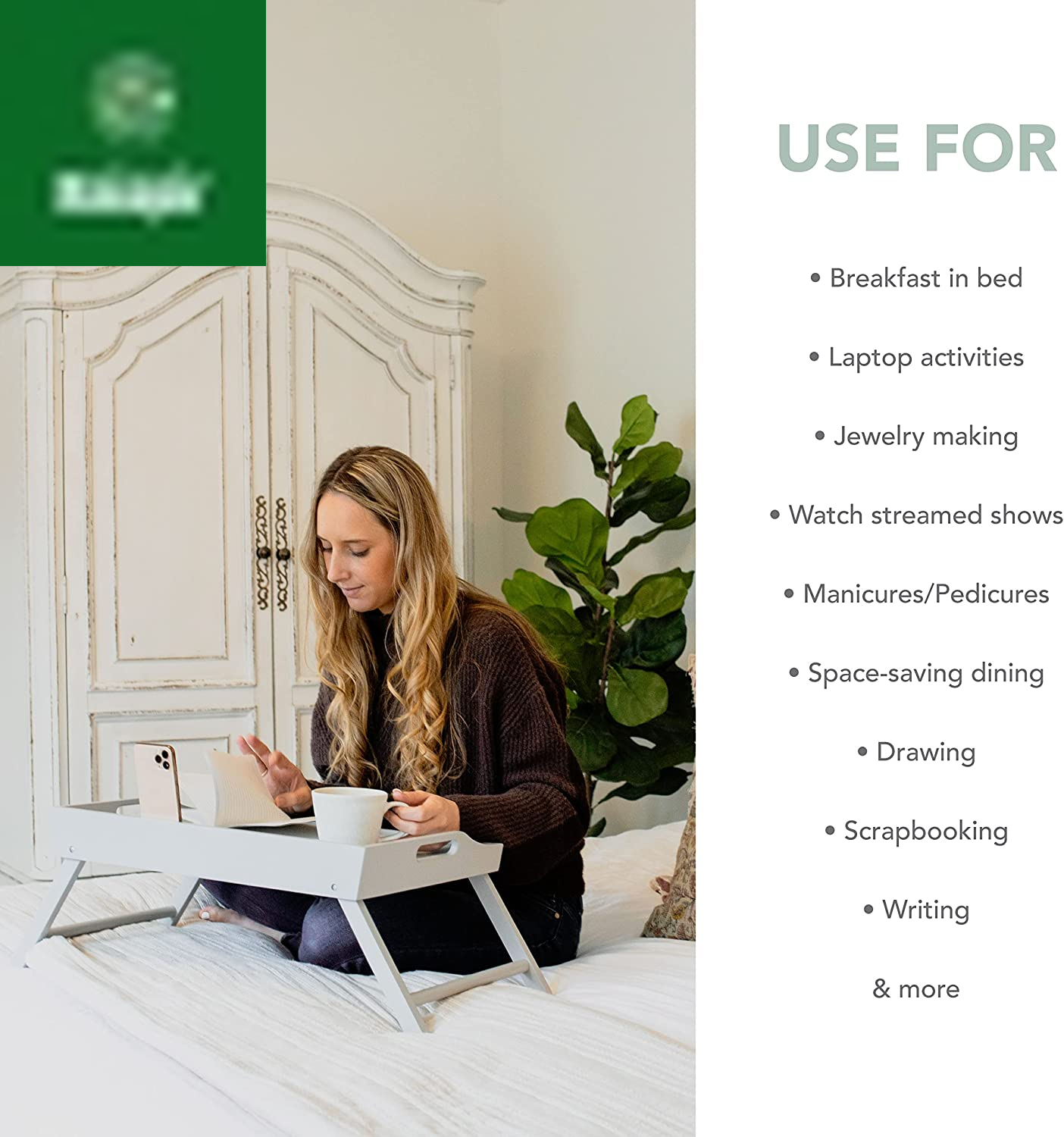 Extra Large Wood Bed Tray, Lap Tray, Lap Desk with Phone Holder - Fits up to 17.3 Inch Laptops and Most Tablets - Calming Gray - Style No. 78105