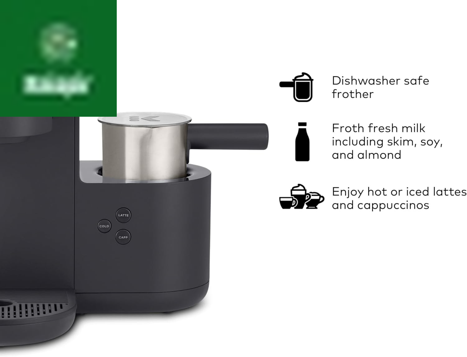 K-Cafe Single-Serve K-Cup Coffee Maker, Latte Maker and Cappuccino Maker, Comes with Dishwasher Safe Milk Frother, Coffee Shot Capability, Compatible with All  K-Cup Pods, Dark Charcoal