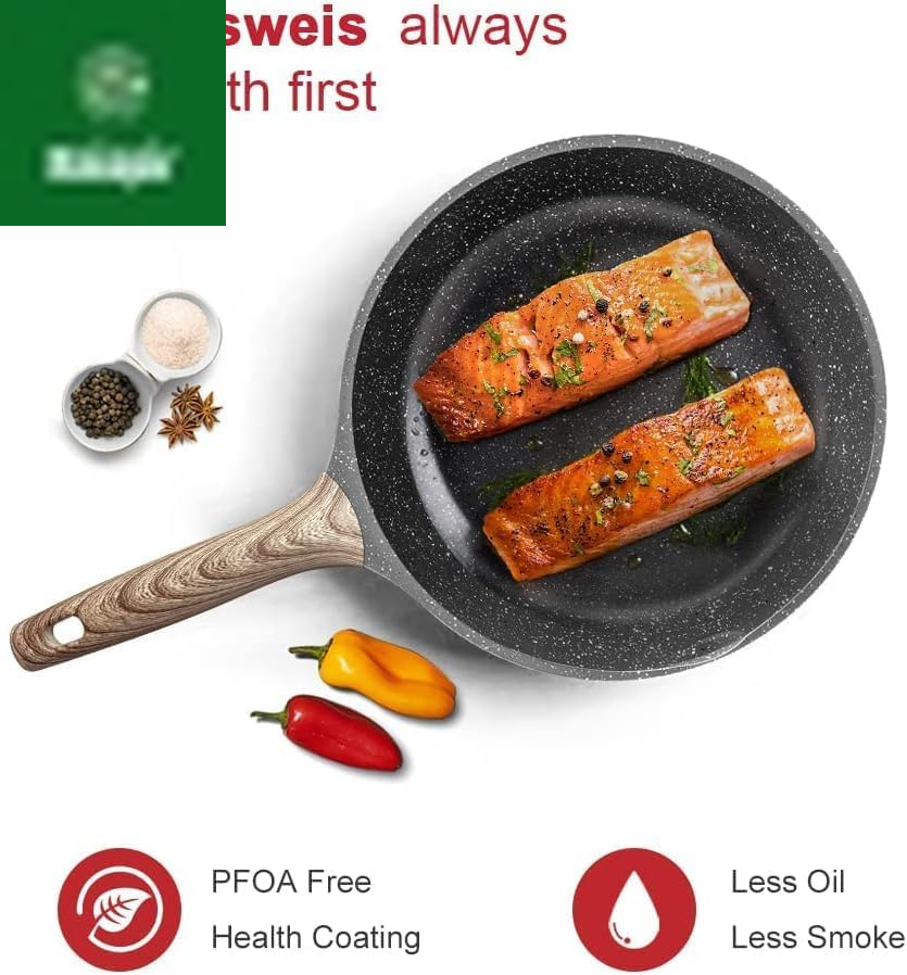 Nonstick Granite Frying Pan Skillet, Non Stick Omelette Fry Pans, Omelet Egg Pan, Stone Cookware Chef'S Pan, Induction Compatible, PFOA Free (Gray, 9.5 Inch with Lid)