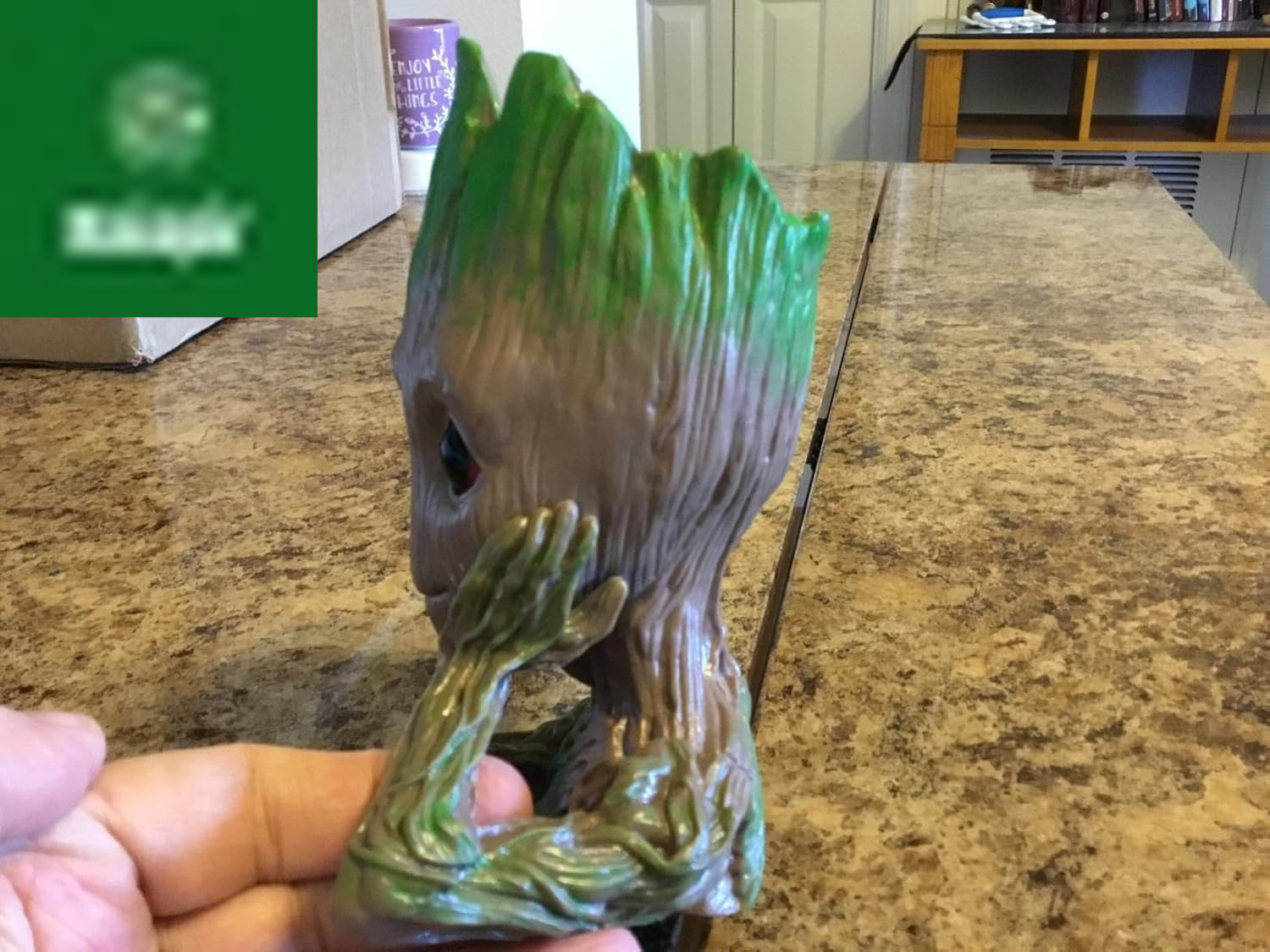 Baby Groot Pen Pot Tree Man Pens Holder or Flower Pot with Drainage Hole Perfect for a Tiny Succulents Plants 6" (Grayish Brown)