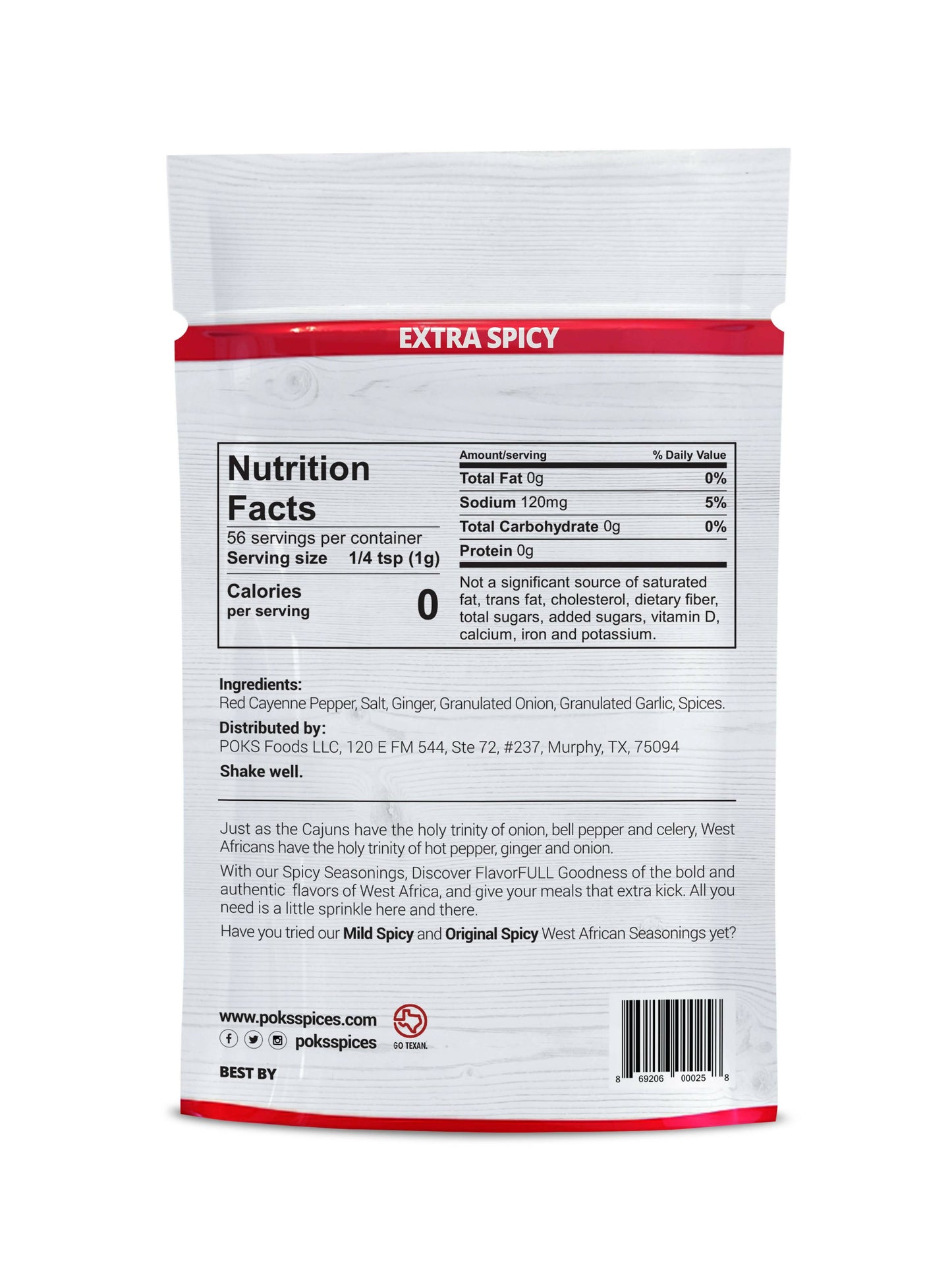 POKS Spices Extra Spicy Cayenne-Based West African Seasoning -25 x 2oz