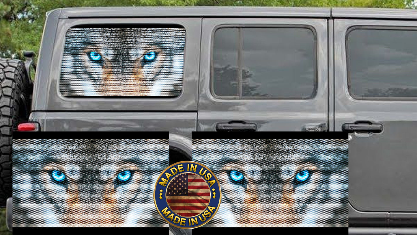 Wolf eyes Rear quarter window see through graphic.