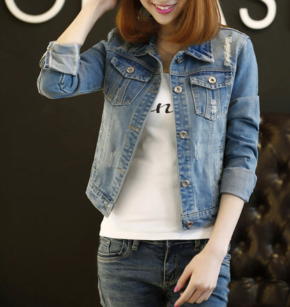 Womens Ripped Short Denim Jacket
