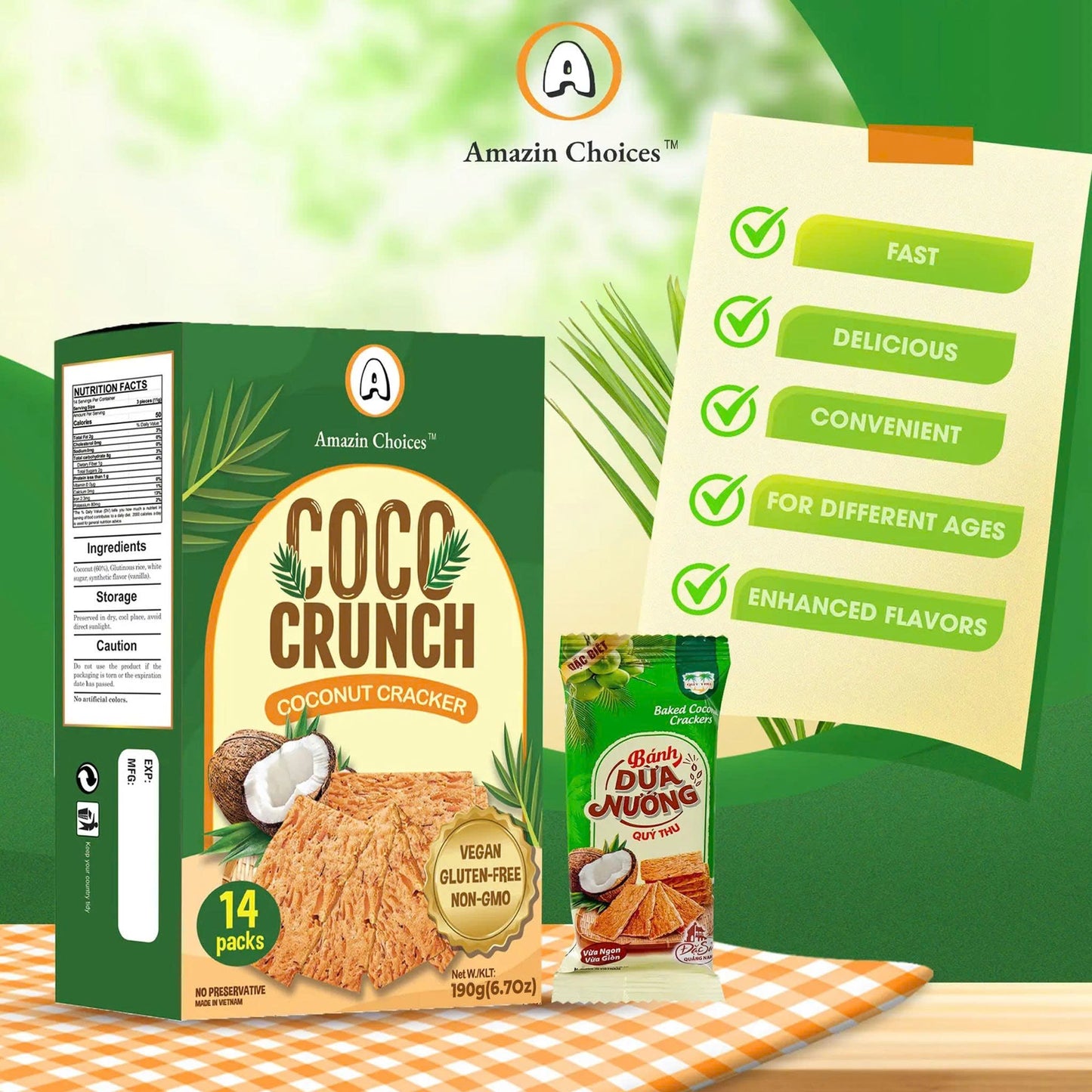 Amazin Choices COCO Crunch Coconut Crackers, 6.7 oz., 14 pk.
