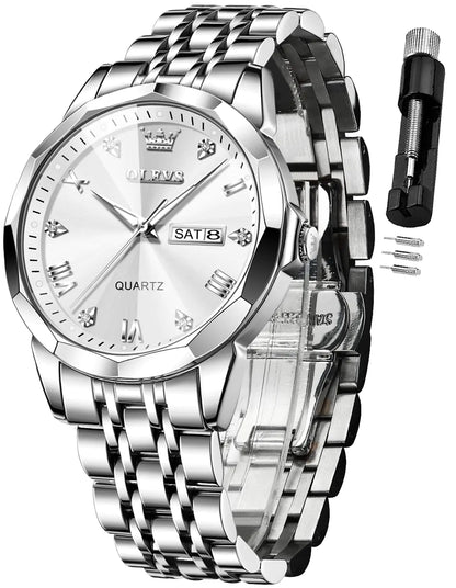 OLEVS Elegant Silver: Two-Tone Men’s Diamond Watch